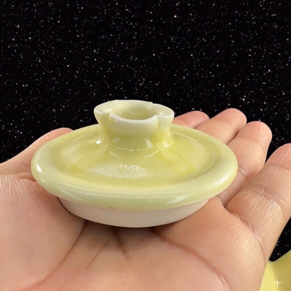 Vintage Light Yellow Stoneware Ceramic Teapot Yellow Glazed Paneled W Lid 9”W - Picture 10 of 16